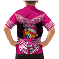 Tonga Christmas Family Matching Mermaid Dress and Hawaiian Shirt Tongan Coat of Arms Santa With Ngatu Pattern Christmas Pink Style LT03 - Polynesian Pride