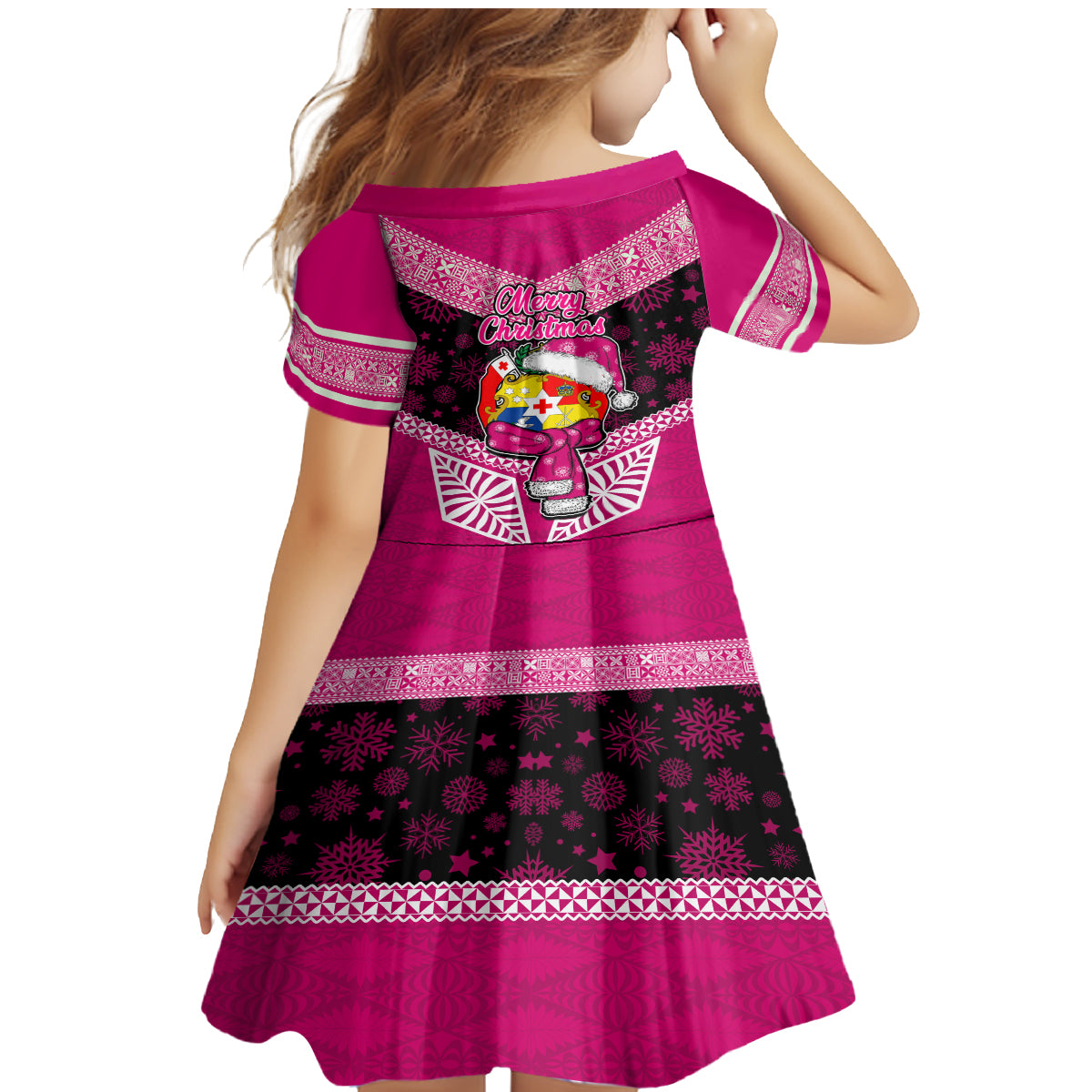 Tonga Christmas Family Matching Mermaid Dress and Hawaiian Shirt Tongan Coat of Arms Santa With Ngatu Pattern Christmas Pink Style LT03 - Polynesian Pride