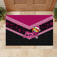Tonga Christmas Rubber Doormat Tongan Coat of Arms Santa With Ngatu Pattern Christmas Pink Style LT03 - Polynesian Pride