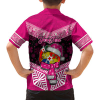 Personalised Tonga Christmas Family Matching Long Sleeve Bodycon Dress and Hawaiian Shirt Tongan Coat of Arms Santa With Ngatu Pattern Christmas Pink Style LT03 - Polynesian Pride