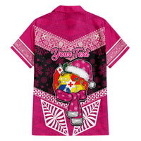 Personalised Tonga Christmas Family Matching Summer Maxi Dress and Hawaiian Shirt Tongan Coat of Arms Santa With Ngatu Pattern Christmas Pink Style LT03 - Polynesian Pride