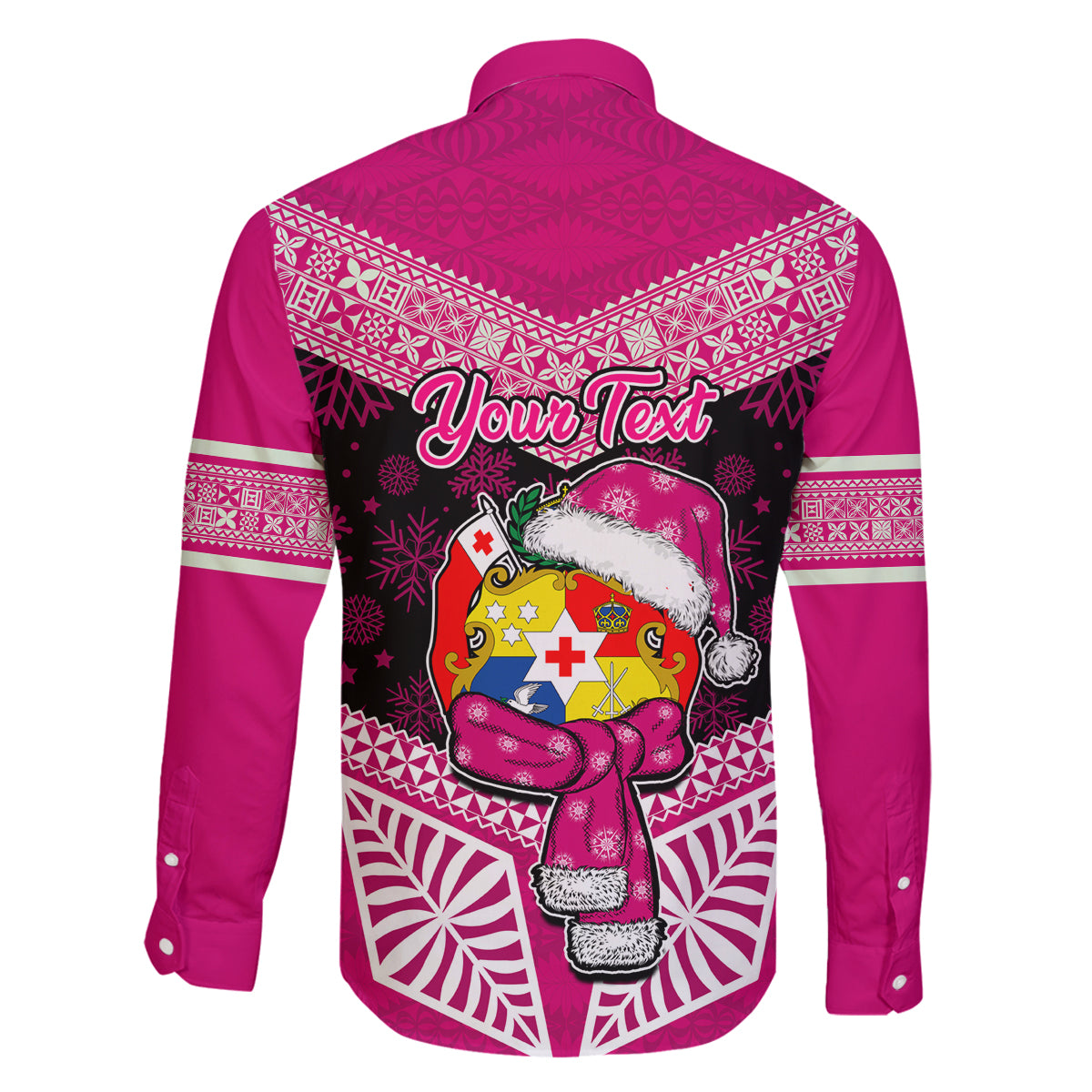 Personalised Tonga Christmas Family Matching Summer Maxi Dress and Hawaiian Shirt Tongan Coat of Arms Santa With Ngatu Pattern Christmas Pink Style LT03 - Polynesian Pride