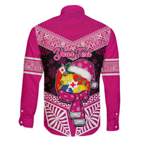 Personalised Tonga Christmas Family Matching Summer Maxi Dress and Hawaiian Shirt Tongan Coat of Arms Santa With Ngatu Pattern Christmas Pink Style LT03 - Polynesian Pride