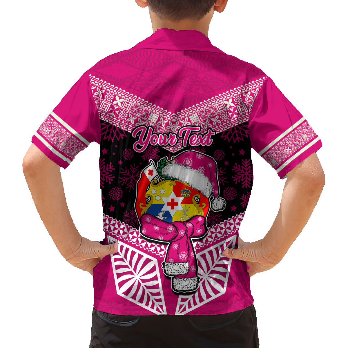 Personalised Tonga Christmas Family Matching Tank Maxi Dress and Hawaiian Shirt Tongan Coat of Arms Santa With Ngatu Pattern Christmas Pink Style LT03 - Polynesian Pride