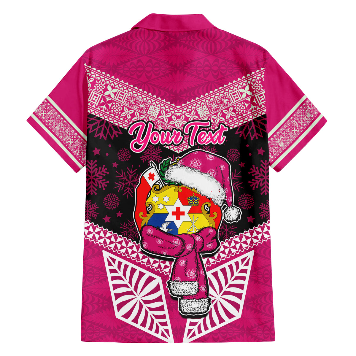 Personalised Tonga Christmas Family Matching Tank Maxi Dress and Hawaiian Shirt Tongan Coat of Arms Santa With Ngatu Pattern Christmas Pink Style LT03 - Polynesian Pride