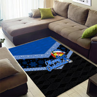Tonga Christmas Area Rug Tongan Coat of Arms Santa With Ngatu Pattern Christmas Blue Style LT03 - Polynesian Pride