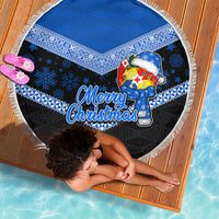 Tonga Christmas Beach Blanket Tongan Coat of Arms Santa With Ngatu Pattern Christmas Blue Style LT03 - Wonder Print Shop