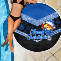Tonga Christmas Beach Blanket Tongan Coat of Arms Santa With Ngatu Pattern Christmas Blue Style LT03 - Wonder Print Shop