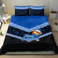 Tonga Christmas Bedding Set Tongan Coat of Arms Santa With Ngatu Pattern Christmas Blue Style LT03 - Polynesian Pride