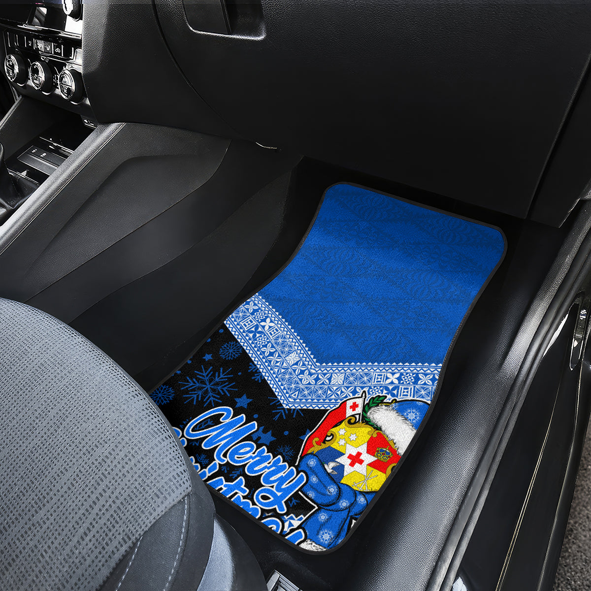 Tonga Christmas Car Mats Tongan Coat of Arms Santa With Ngatu Pattern Christmas Blue Style LT03 - Polynesian Pride