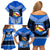 Tonga Christmas Family Matching Off Shoulder Short Dress and Hawaiian Shirt Tongan Coat of Arms Santa With Ngatu Pattern Christmas Blue Style LT03 - Polynesian Pride