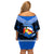 Tonga Christmas Off Shoulder Short Dress Tongan Coat of Arms Santa With Ngatu Pattern Christmas Blue Style LT03 - Polynesian Pride