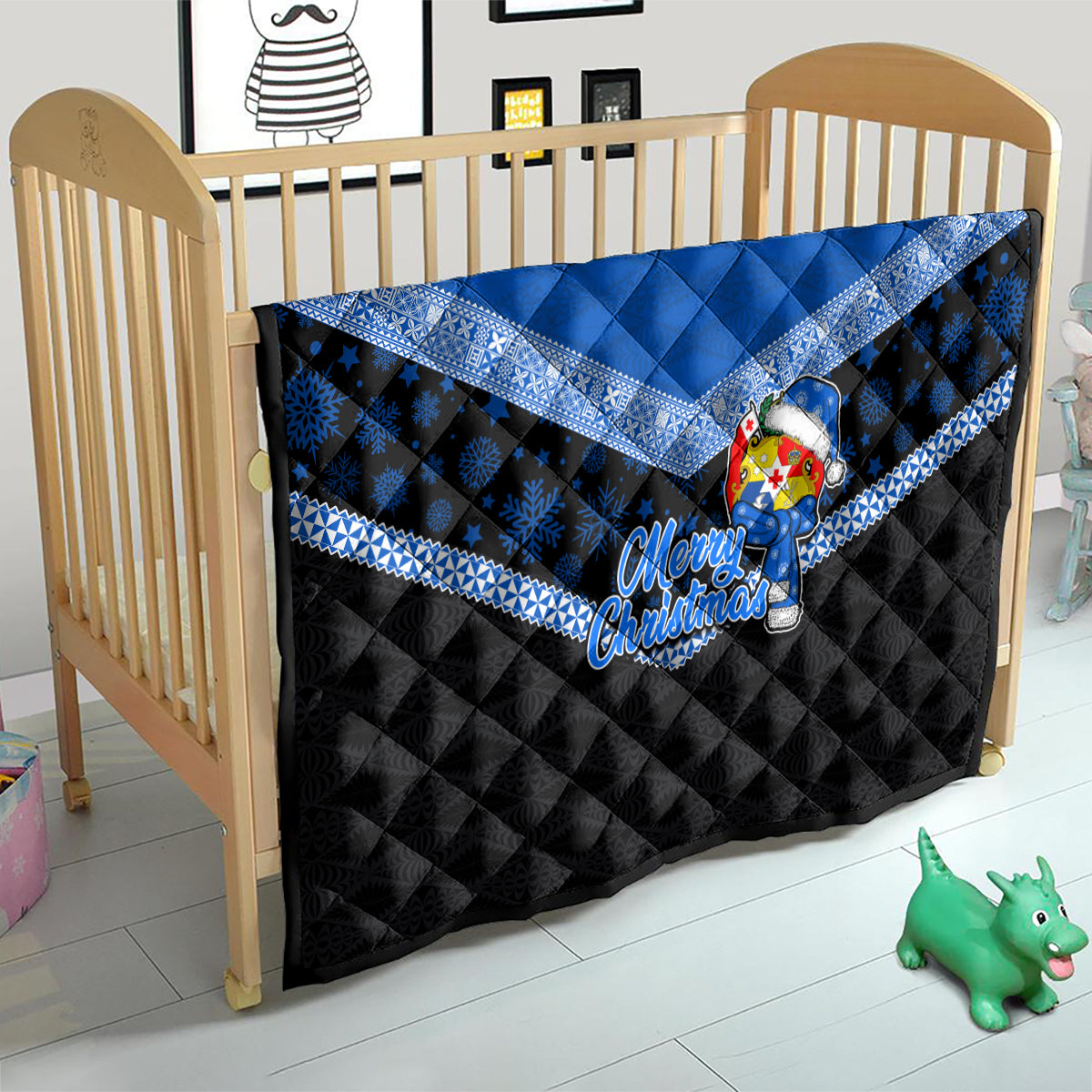 Tonga Christmas Quilt Tongan Coat of Arms Santa With Ngatu Pattern Christmas Blue Style LT03 - Polynesian Pride