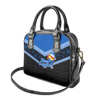 Tonga Christmas Shoulder Handbag Tongan Coat of Arms Santa With Ngatu Pattern Christmas Blue Style LT03 - Polynesian Pride