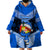 Tonga Christmas Wearable Blanket Hoodie Tongan Coat of Arms Santa With Ngatu Pattern Christmas Blue Style LT03 - Polynesian Pride