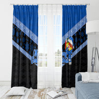 Tonga Christmas Window Curtain Tongan Coat of Arms Santa With Ngatu Pattern Christmas Blue Style LT03 - Polynesian Pride