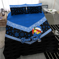 Personalised Tonga Christmas Bedding Set Tongan Coat of Arms Santa With Ngatu Pattern Christmas Blue Style LT03 - Polynesian Pride