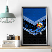 Personalised Tonga Christmas Canvas Wall Art Tongan Coat of Arms Santa With Ngatu Pattern Christmas Blue Style LT03 - Polynesian Pride