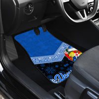 Personalised Tonga Christmas Car Mats Tongan Coat of Arms Santa With Ngatu Pattern Christmas Blue Style LT03 - Polynesian Pride