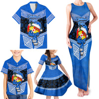 Personalised Tonga Christmas Family Matching Tank Maxi Dress and Hawaiian Shirt Tongan Coat of Arms Santa With Ngatu Pattern Christmas Blue Style LT03 - Polynesian Pride