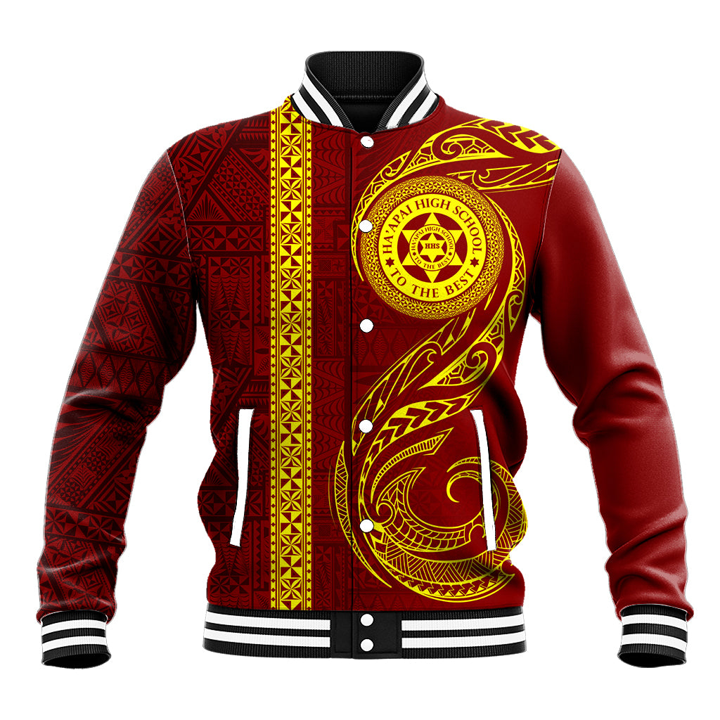 Tonga Ha'apai High School Baseball Jacket Ngatu and Maori Ethnic Tribal Pattern LT03 Unisex Red - Polynesian Pride