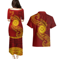 Tonga Ha'apai High School Couples Matching Puletasi Dress and Hawaiian Shirt Ngatu and Maori Ethnic Tribal Pattern LT03 - Polynesian Pride