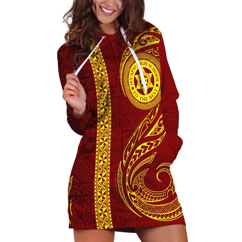 Tonga Ha'apai High School Hoodie Dress Ngatu and Maori Ethnic Tribal Pattern LT03 Red - Polynesian Pride