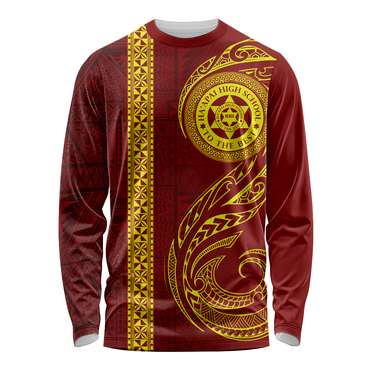 Tonga Ha'apai High School Long Sleeve Shirt Ngatu and Maori Ethnic Tribal Pattern LT03 Unisex Red - Polynesian Pride