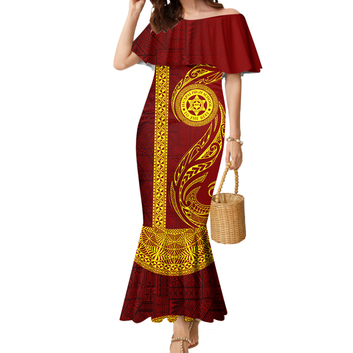 Tonga Ha'apai High School Mermaid Dress Ngatu and Maori Ethnic Tribal Pattern LT03 Women Red - Polynesian Pride