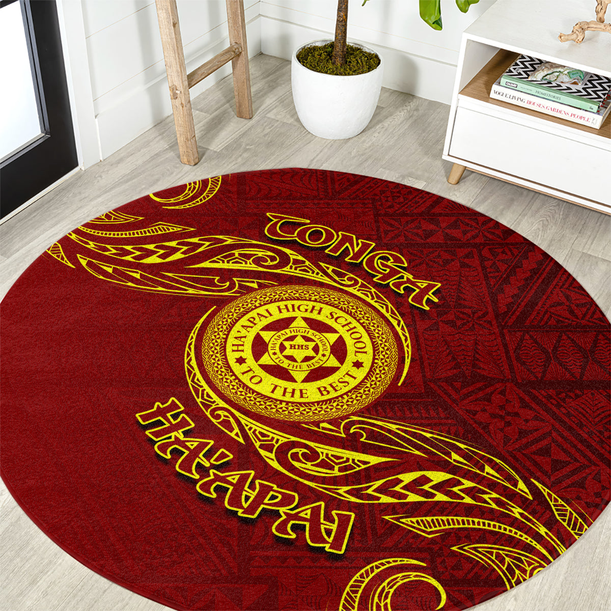 Tonga Ha'apai High School Round Carpet Ngatu and Maori Ethnic Tribal Pattern LT03 Red - Polynesian Pride