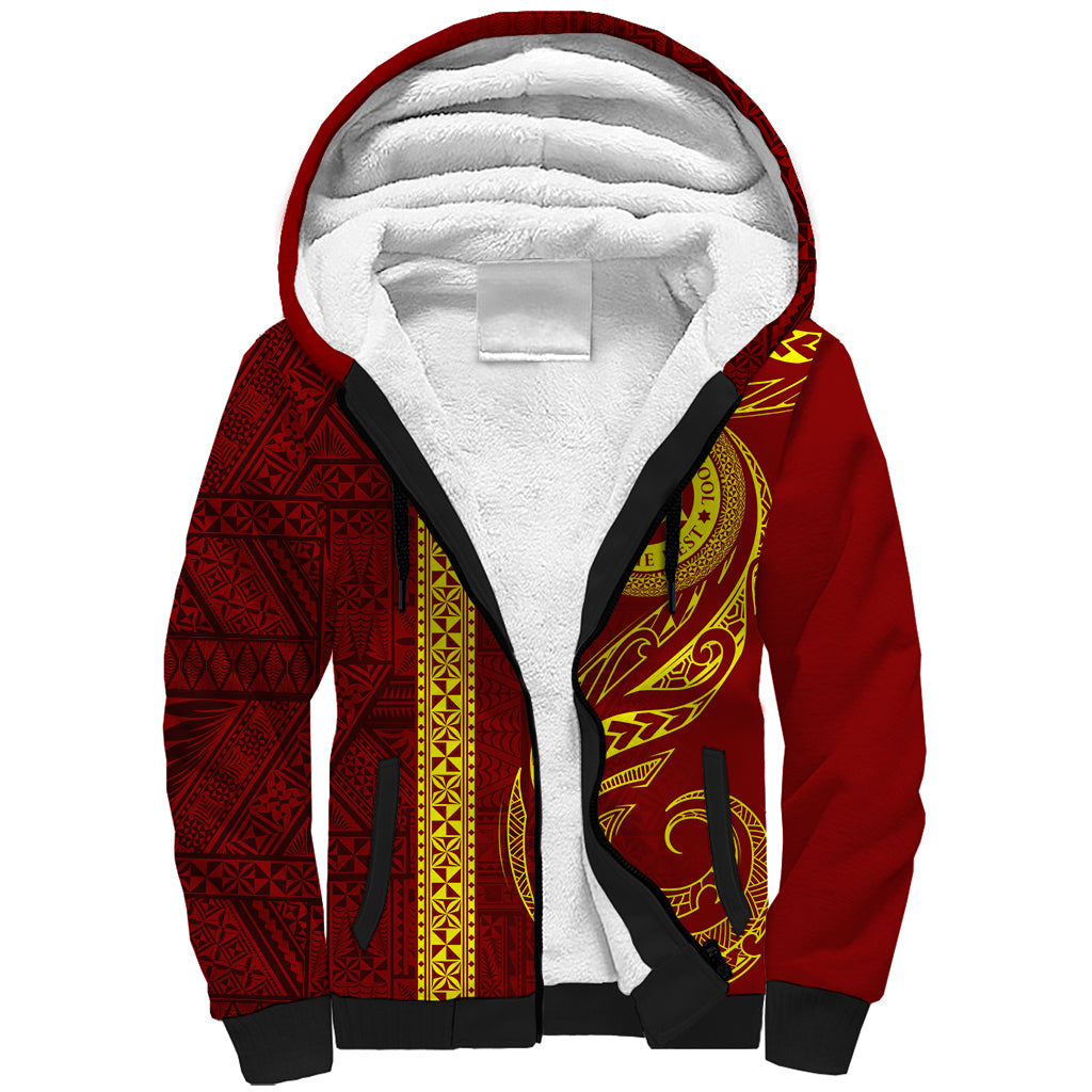 Tonga Ha'apai High School Sherpa Hoodie Ngatu and Maori Ethnic Tribal Pattern LT03 Unisex Red - Polynesian Pride