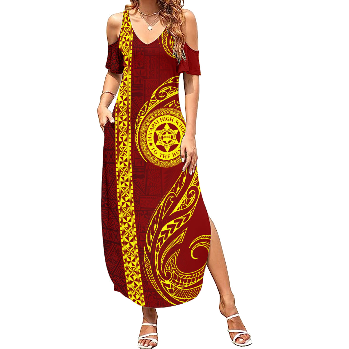 Tonga Ha'apai High School Summer Maxi Dress Ngatu and Maori Ethnic Tribal Pattern LT03 Women Red - Polynesian Pride