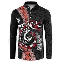Aotearoa Toitu Te Tiriti Button Sweatshirt Maori Taniwha Haka - Honour the Treaty LT03 Black - Polynesian Pride