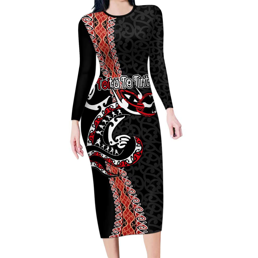 Aotearoa Toitu Te Tiriti Family Matching Long Sleeve Bodycon Dress and Hawaiian Shirt Maori Taniwha Haka - Honour the Treaty LT03