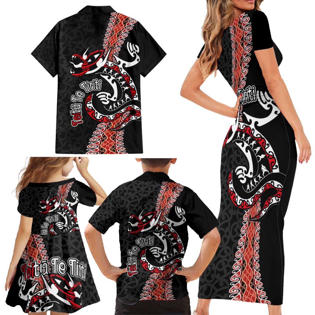 Aotearoa Toitu Te Tiriti Family Matching Short Sleeve Bodycon Dress and Hawaiian Shirt Maori Taniwha Haka - Honour the Treaty LT03