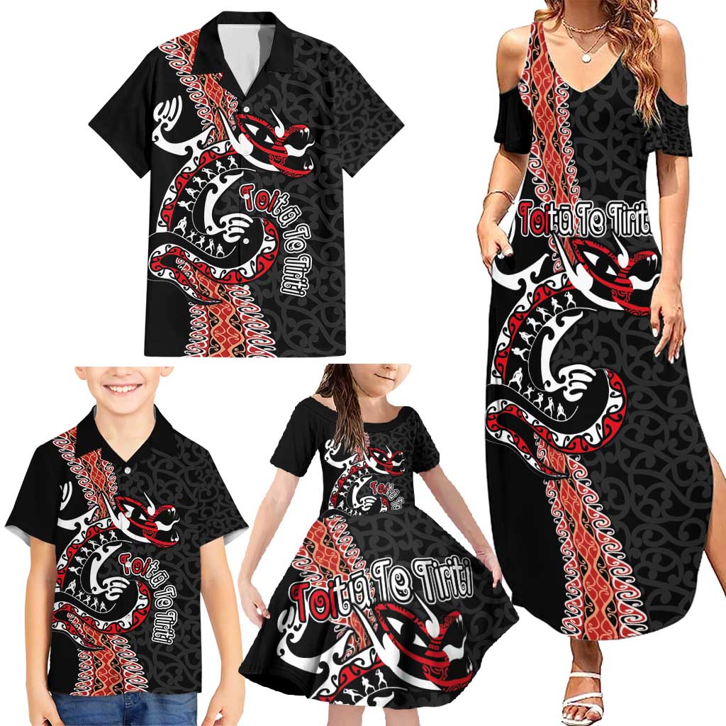 Aotearoa Toitu Te Tiriti Family Matching Summer Maxi Dress and Hawaiian Shirt Maori Taniwha Haka - Honour the Treaty LT03