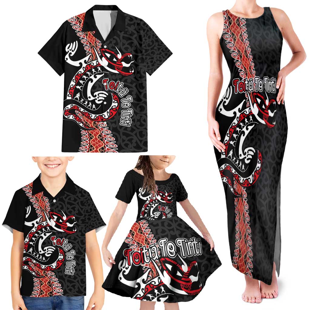 Aotearoa Toitu Te Tiriti Family Matching Tank Maxi Dress and Hawaiian Shirt Maori Taniwha Haka - Honour the Treaty LT03