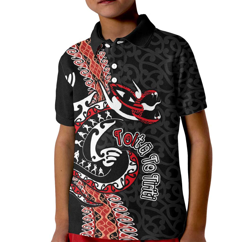 Aotearoa Toitu Te Tiriti Kid Polo Shirt Maori Taniwha Haka - Honour the Treaty LT03
