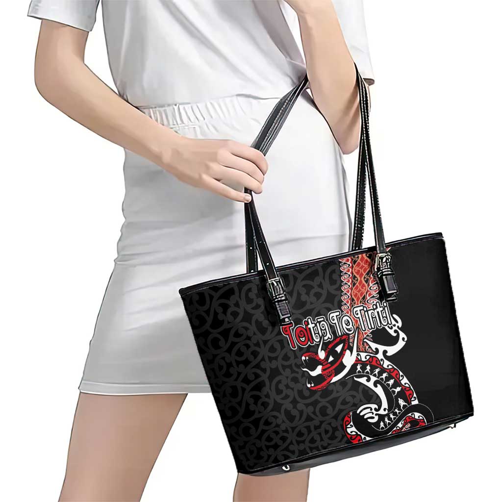 Aotearoa Toitu Te Tiriti Leather Tote Bag Maori Taniwha Haka - Honour the Treaty LT03