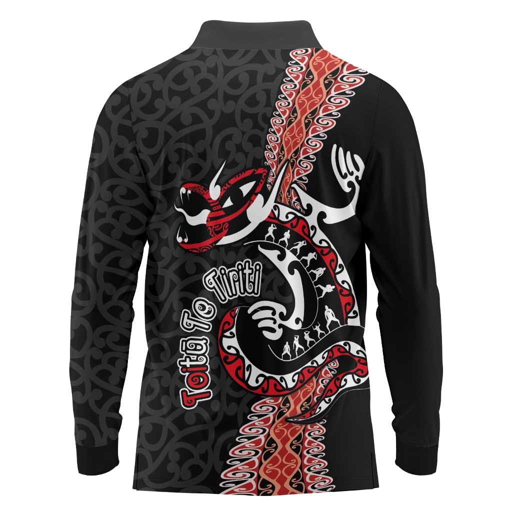 Aotearoa Toitu Te Tiriti Long Sleeve Polo Shirt Maori Taniwha Haka - Honour the Treaty LT03