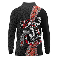 Aotearoa Toitu Te Tiriti Long Sleeve Polo Shirt Maori Taniwha Haka - Honour the Treaty LT03