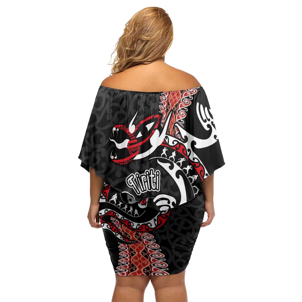 Aotearoa Toitu Te Tiriti Off Shoulder Short Dress Maori Taniwha Haka - Honour the Treaty LT03