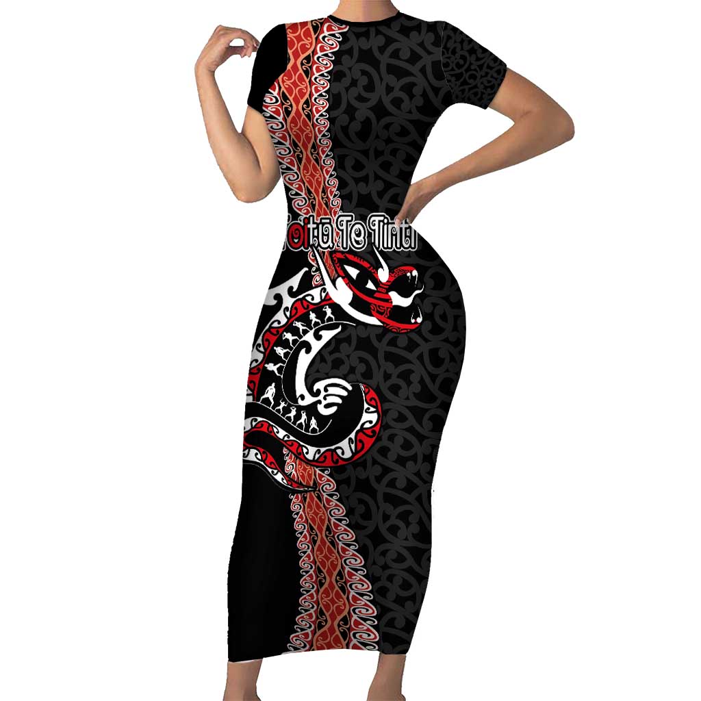 Aotearoa Toitu Te Tiriti Short Sleeve Bodycon Dress Maori Taniwha Haka - Honour the Treaty LT03