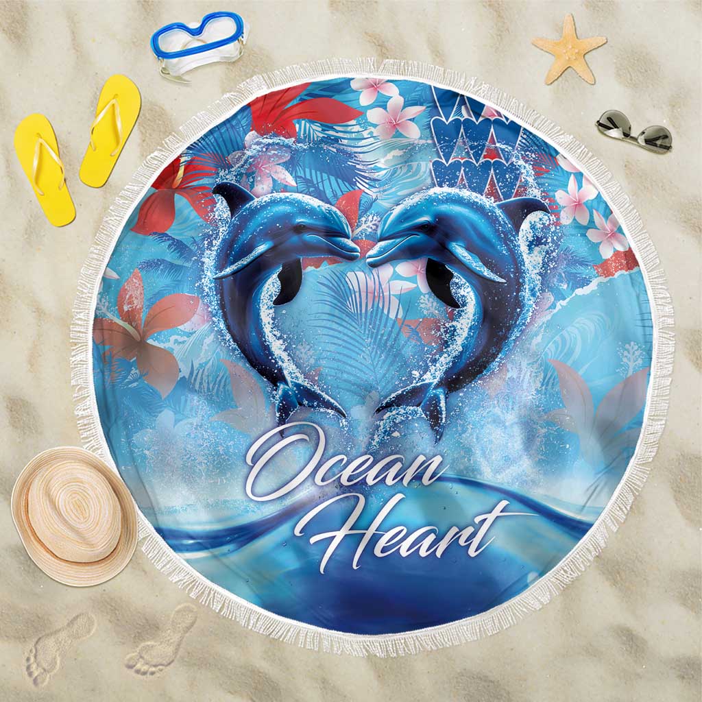 Hawaiian Dolphin Love Couple - Ocean Heart Beach Blanket LT03 One Size 150cm Blue - Polynesian Pride