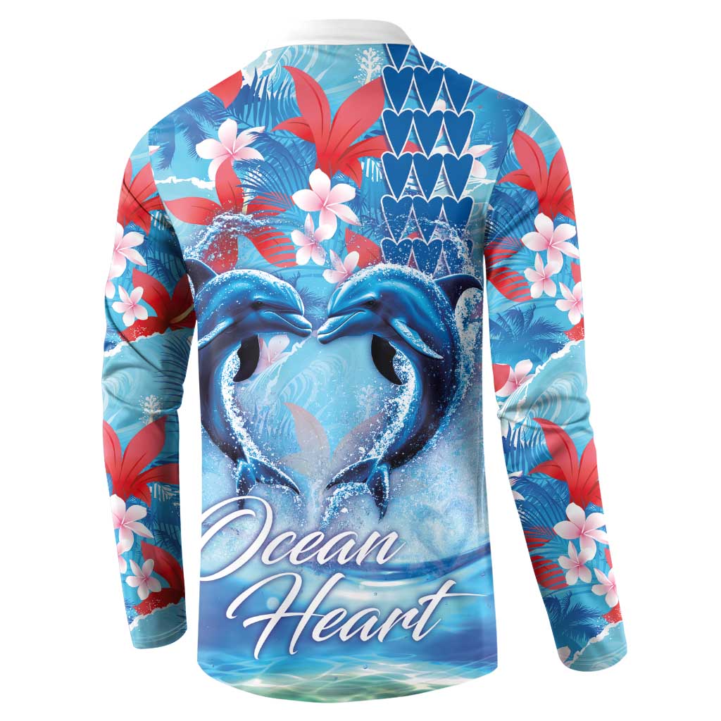 Hawaiian Dolphin Love Couple - Ocean Heart Button Sweatshirt LT03 - Polynesian Pride