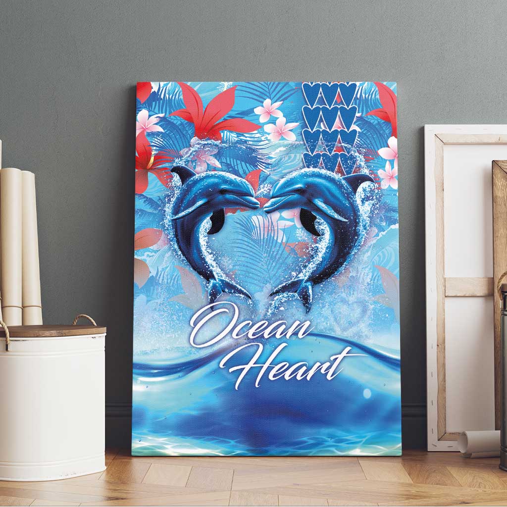 Hawaiian Dolphin Love Couple - Ocean Heart Canvas Wall Art LT03 - Polynesian Pride