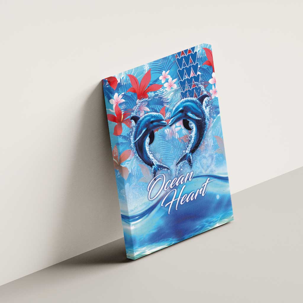Hawaiian Dolphin Love Couple - Ocean Heart Canvas Wall Art LT03 - Polynesian Pride