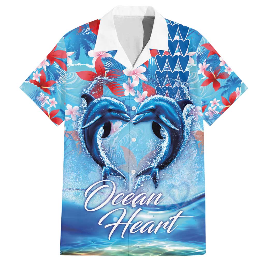 Hawaiian Dolphin Love Couple - Ocean Heart Family Matching Off Shoulder Short Dress and Hawaiian Shirt