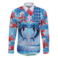 Hawaiian Dolphin Love Couple - Ocean Heart Family Matching Off Shoulder Short Dress and Hawaiian Shirt