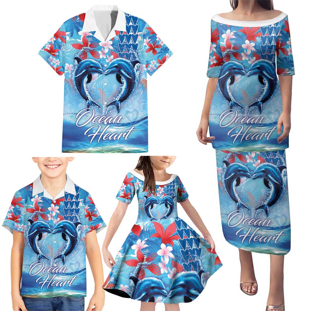 Hawaiian Dolphin Love Couple - Ocean Heart Family Matching Puletasi and Hawaiian Shirt